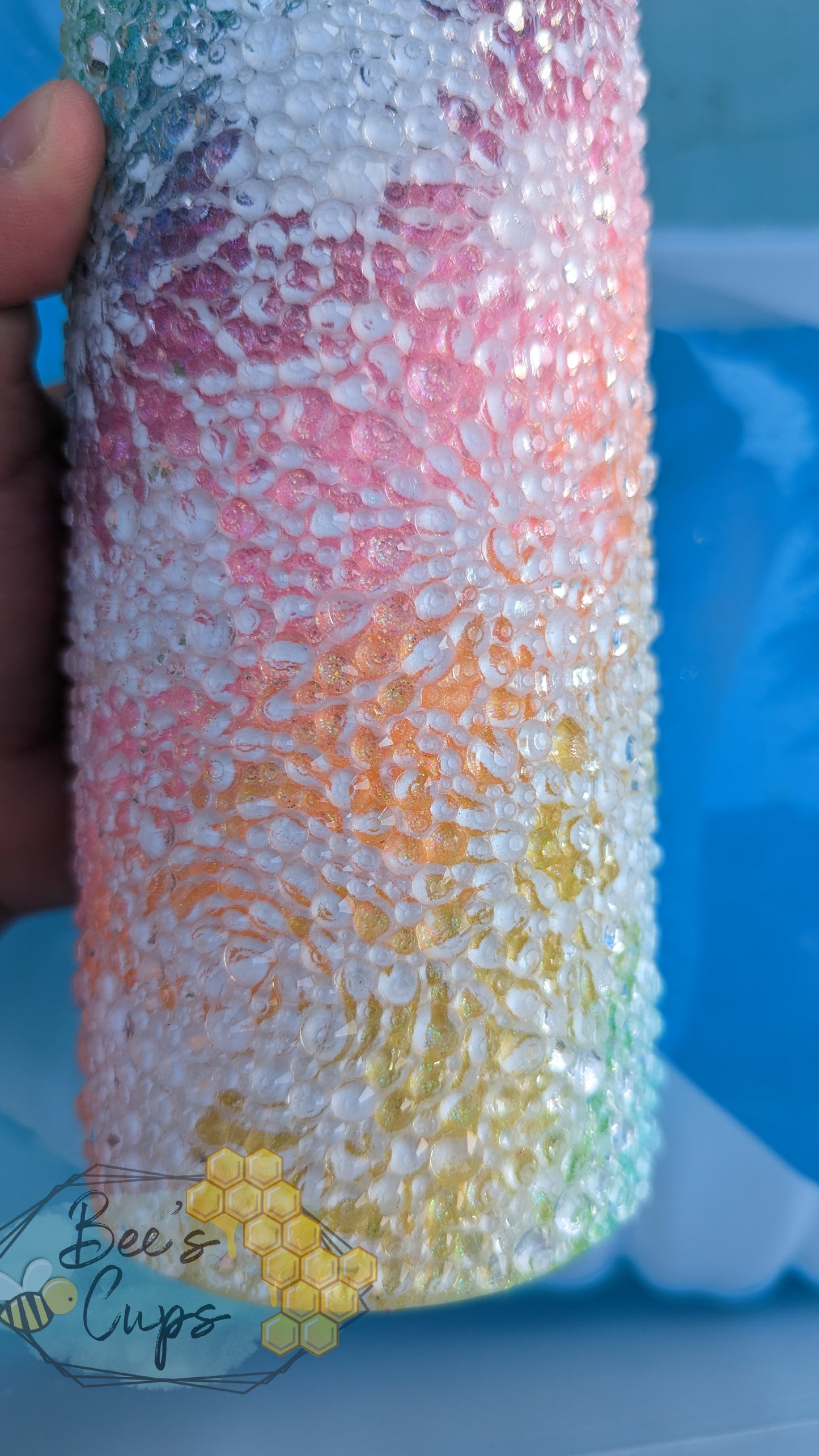 RTS Rainbow Floral Swirl 20oz Skinny Screw Top Rhinestone Tumbler