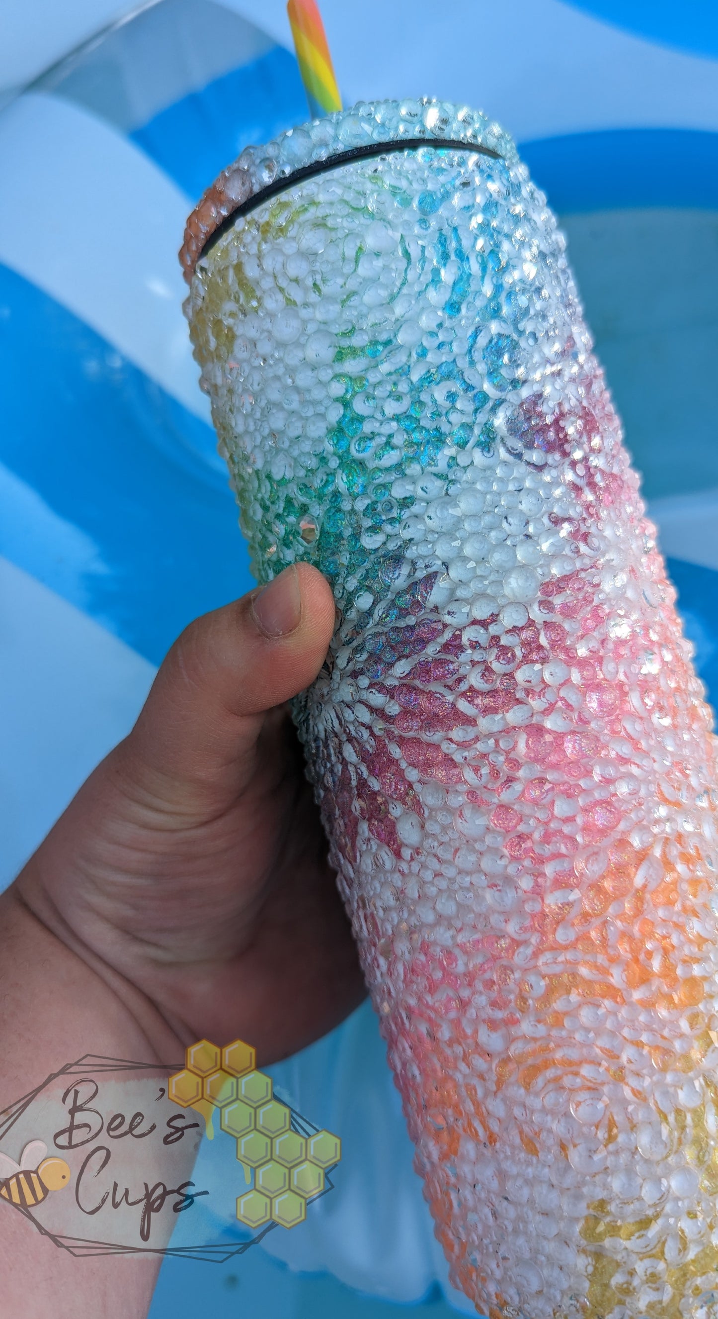 RTS Rainbow Floral Swirl 20oz Skinny Screw Top Rhinestone Tumbler