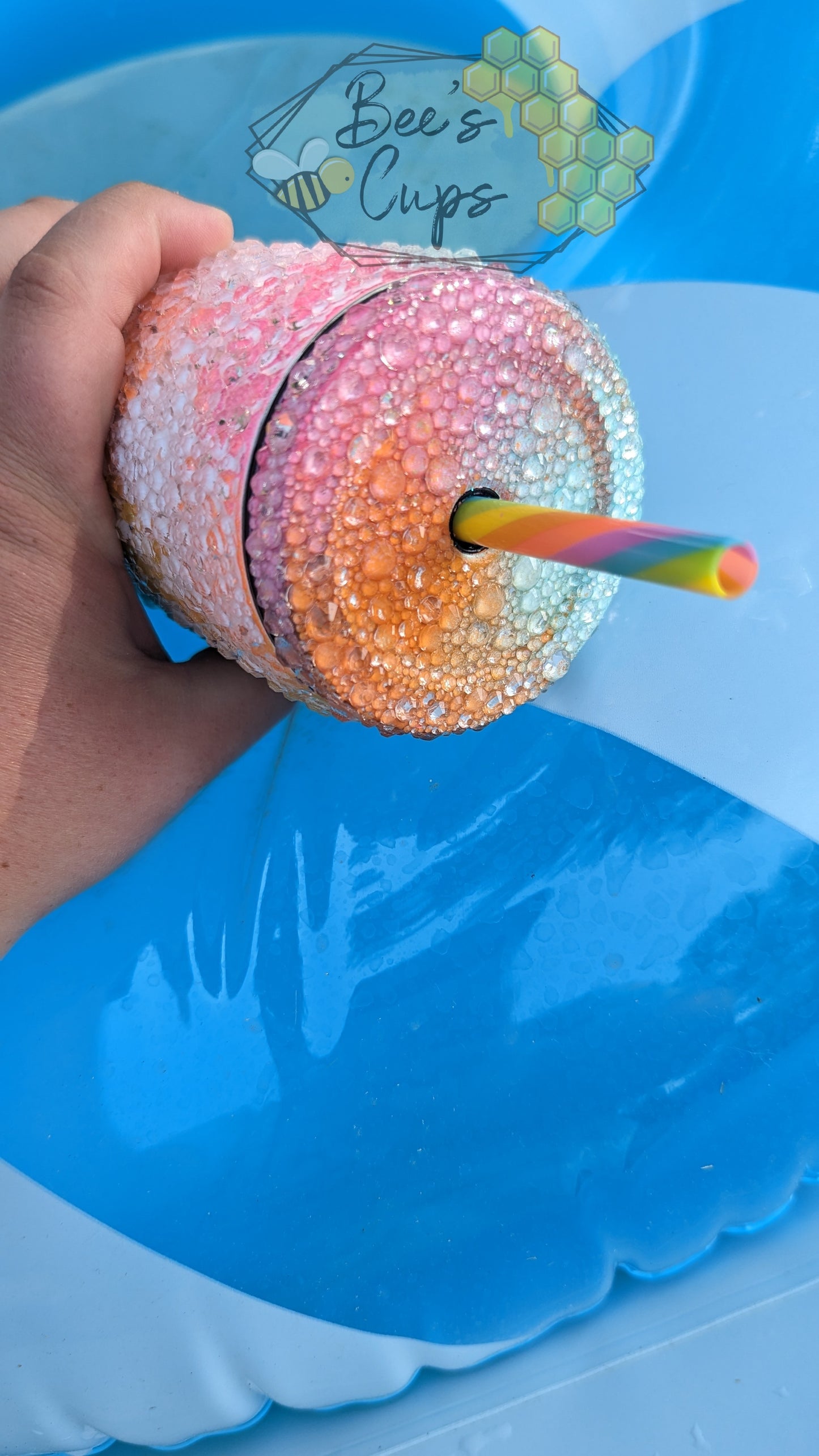 RTS Rainbow Floral Swirl 20oz Skinny Screw Top Rhinestone Tumbler