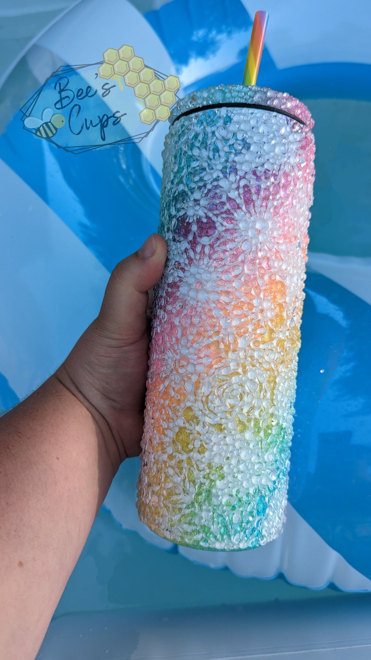 RTS Rainbow Floral Swirl 20oz Skinny Screw Top Rhinestone Tumbler