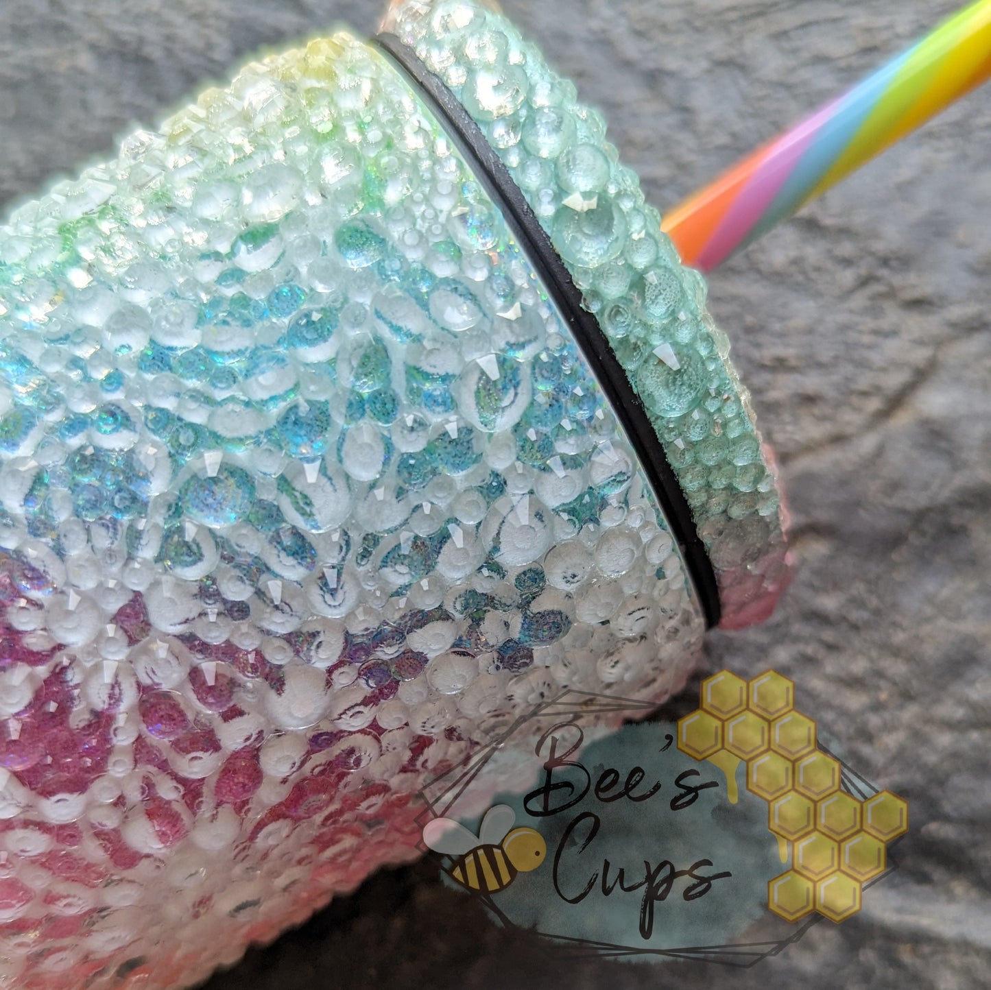 RTS Rainbow Floral Swirl 20oz Skinny Screw Top Rhinestone Tumbler