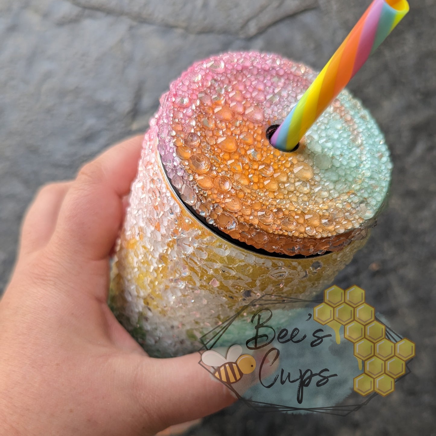 RTS Rainbow Floral Swirl 20oz Skinny Screw Top Rhinestone Tumbler