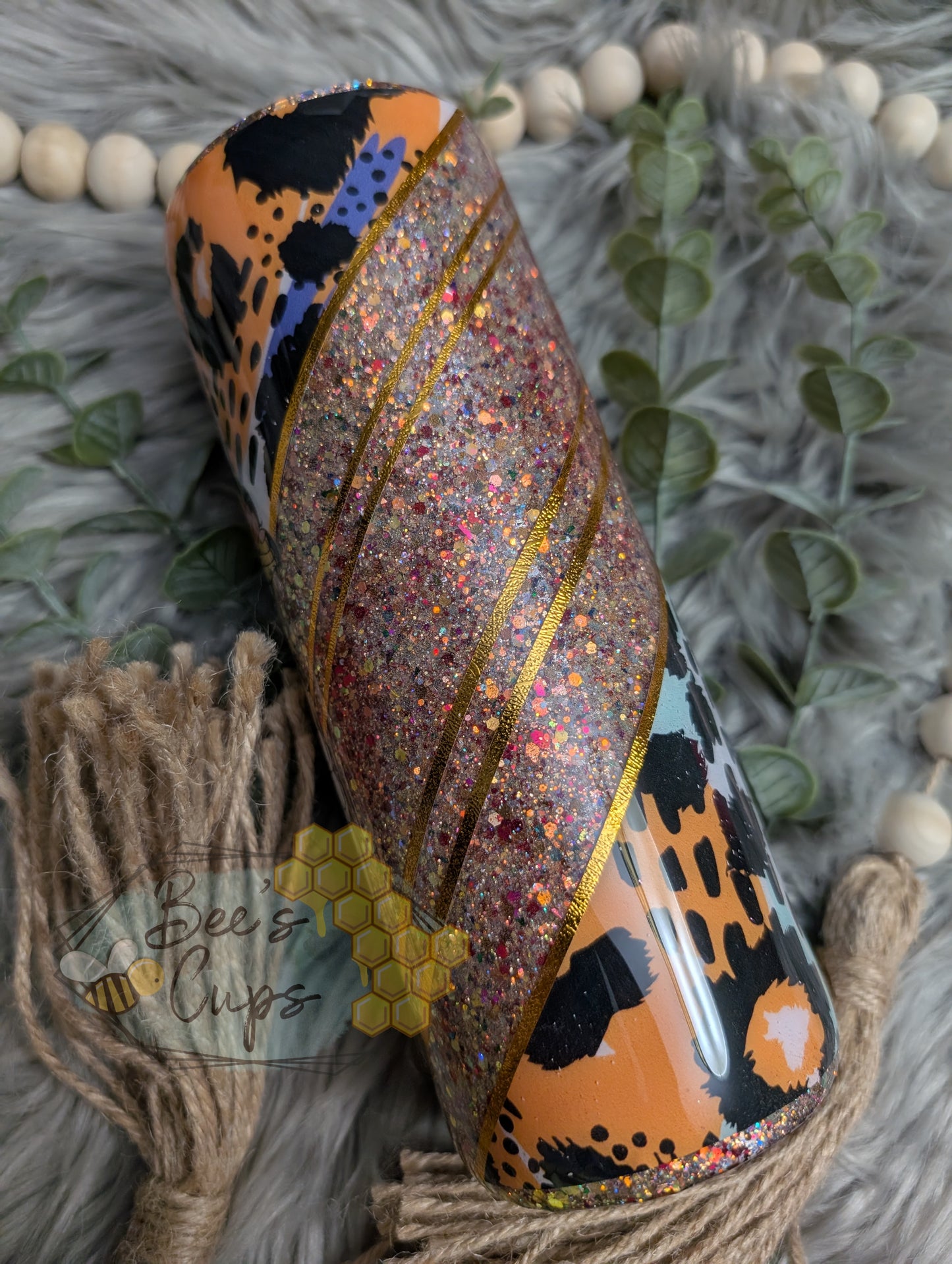 20oz Skinny Golden Abstract Leopard RTS