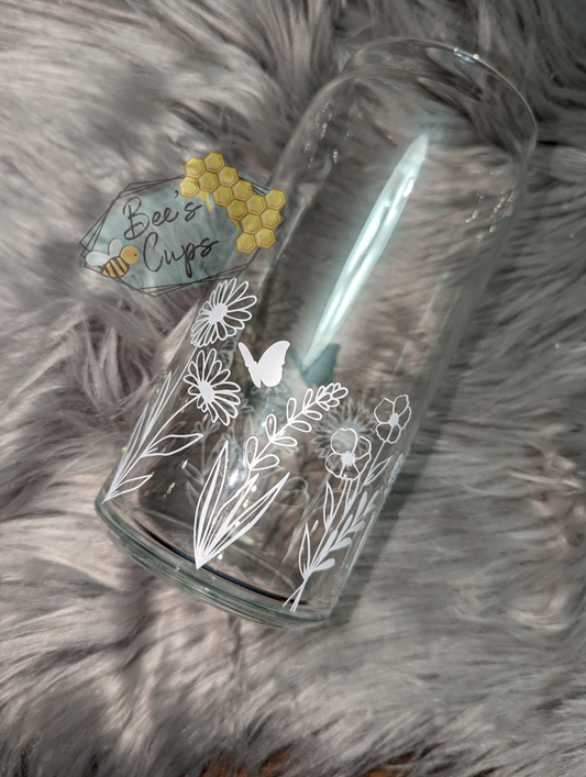 20oz Glass Can - Floral