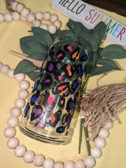 Rainbow Leopard 20oz Glass Can