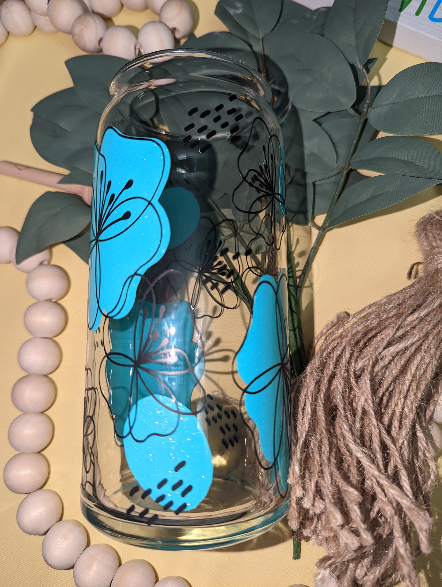 Abstract Floral 20oz Glass Can