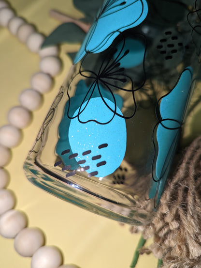 Abstract Floral 20oz Glass Can