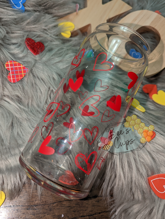 Sketched Hearts 20oz Glass Mug